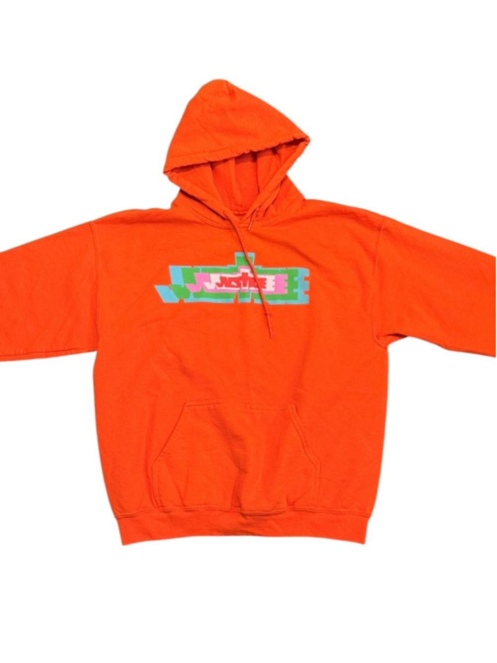 Justin Bieber Mens Official Justice World Tour Orange Graphic Hoodie Sz L - Picture 3 of 9